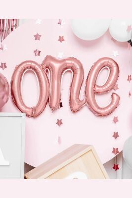 One Folyo Balon ROSE Gold İtalik Birleşik 1 Yaş Balonu 110cm - 4