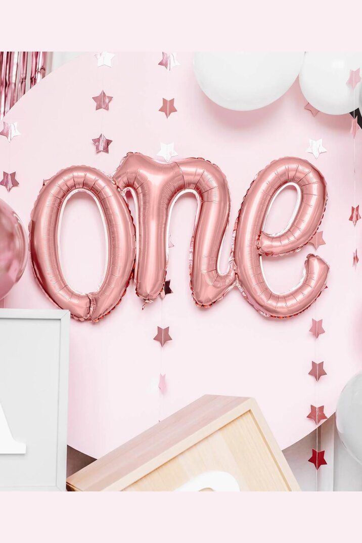 One Folyo Balon ROSE Gold İtalik Birleşik 1 Yaş Balonu 110cm - 4