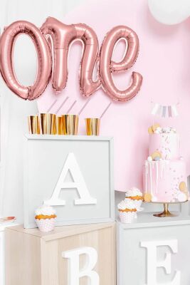 One Folyo Balon ROSE Gold İtalik Birleşik 1 Yaş Balonu 110cm - 5
