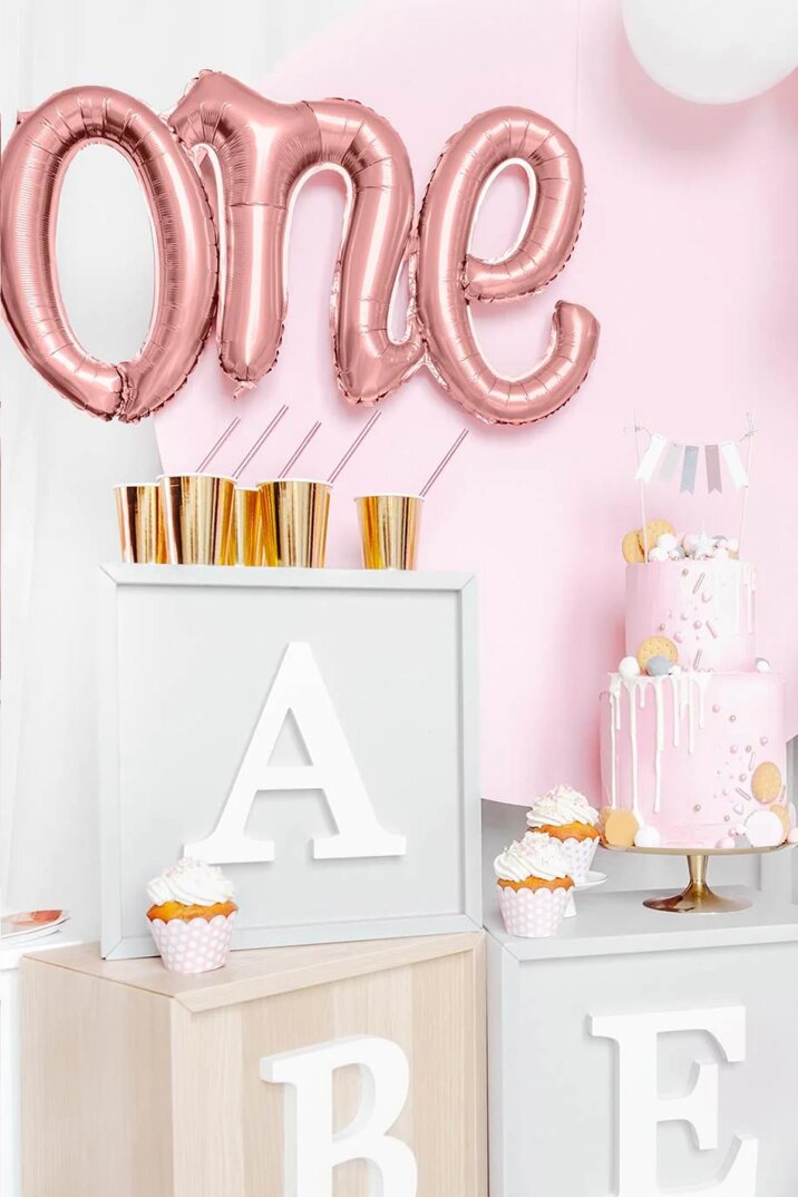 One Folyo Balon ROSE Gold İtalik Birleşik 1 Yaş Balonu 110cm - 5
