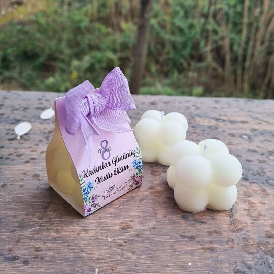 Özel Kesim Kutulu Bubble Mum 8 Mart Kadınlar Günü Hediyesi - 1