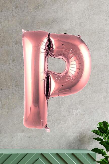 P Harfi Rose Gold Folyo Balon 100 cm 40 inç 1 Metre Baş Harf Balon - 1