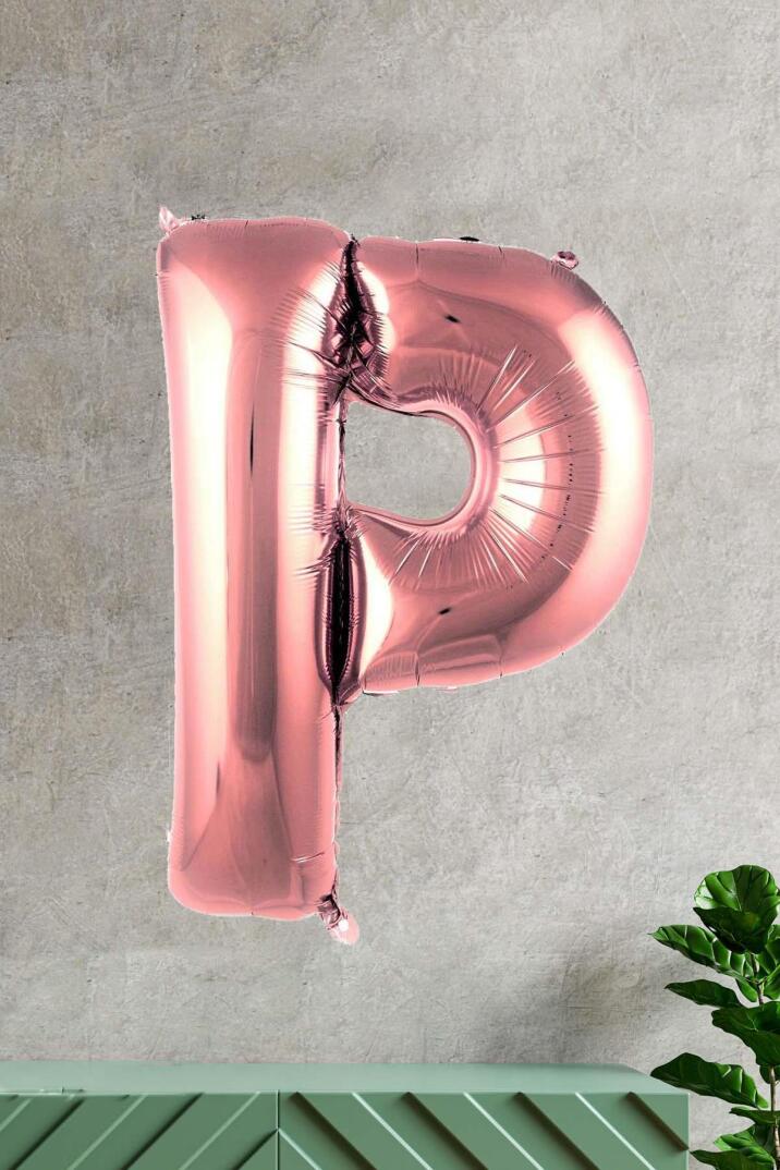 P Harfi Rose Gold Folyo Balon 100 cm 40 inç 1 Metre Baş Harf Balon - 1