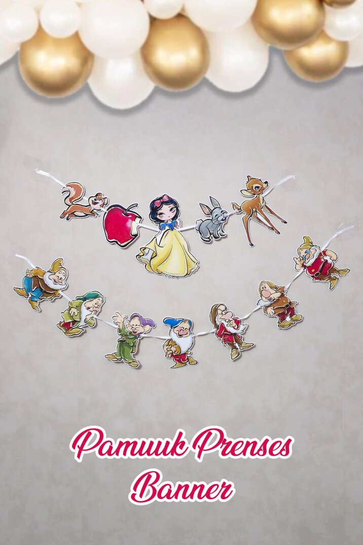 Pamuk Prenses Banner Pamuk Prenses ve Yedi Cüceler Tema Banner Duvar Süsü - 1