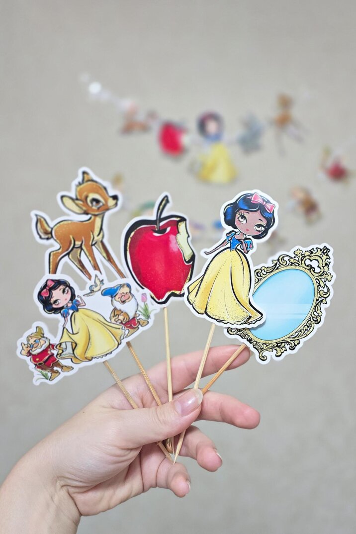 Pamuk Prenses Tema Kürdan Süsleri Cupcake Süsleri Lüks Büyük Boy 10lu Paket - 1