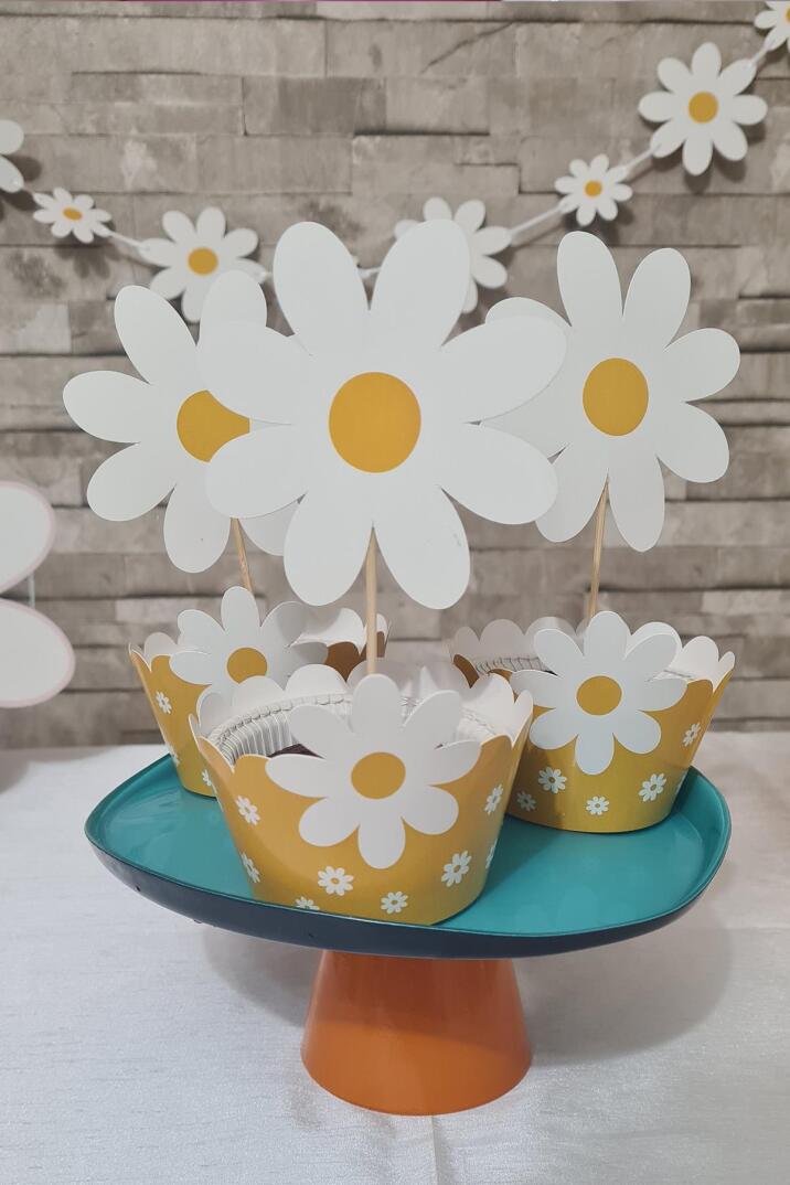 Papatya Konsept Kürdan Süsleri Cupcake Süsleri Lüks Büyük Boy 10lu Paket - 4