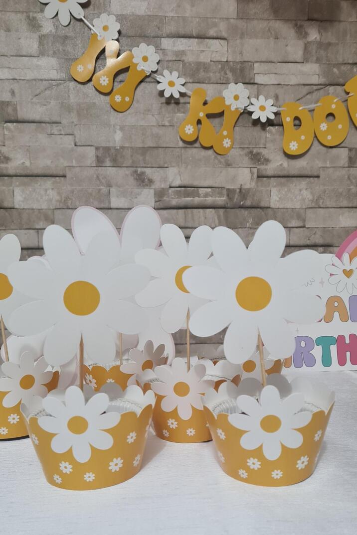 Papatya Konsept Kürdan Süsleri Cupcake Süsleri Lüks Büyük Boy 10lu Paket - 5