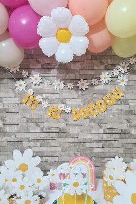 Papatya Tema 2li Set Banner İyi Ki Doğdun Papatya Konsept Duvar Süsü - 6