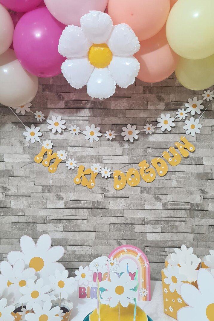 Papatya Tema 2li Set Banner İyi Ki Doğdun Papatya Konsept Duvar Süsü - 6