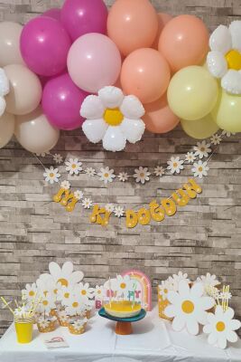 Papatya Tema 2li Set Banner İyi Ki Doğdun Papatya Konsept Duvar Süsü - 7