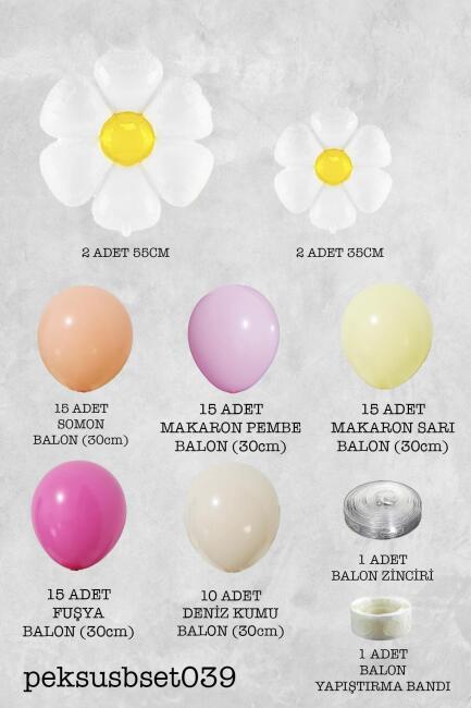 Papatya Tema Balon Zinciri Papatya Doğum Günü Balon Seti 76 Parça - 2