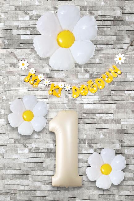 Papatya Tema Doğum Günü Balon Süsleme Seti Bannerlı Yaş Balonu Balon Zincir Paketi - 1