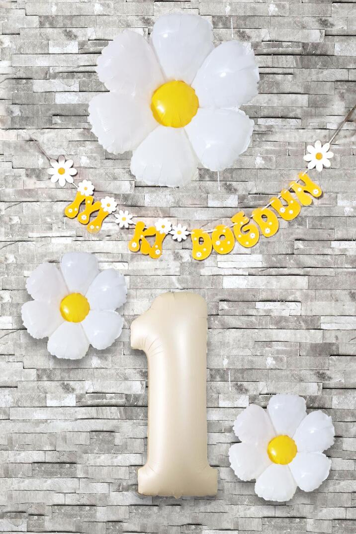 Papatya Tema Doğum Günü Balon Süsleme Seti Bannerlı Yaş Balonu Balon Zincir Paketi - 1