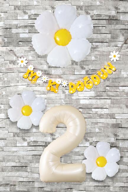 Papatya Tema Doğum Günü Balon Süsleme Seti Bannerlı Yaş Balonu Balon Zincir Paketi - 3