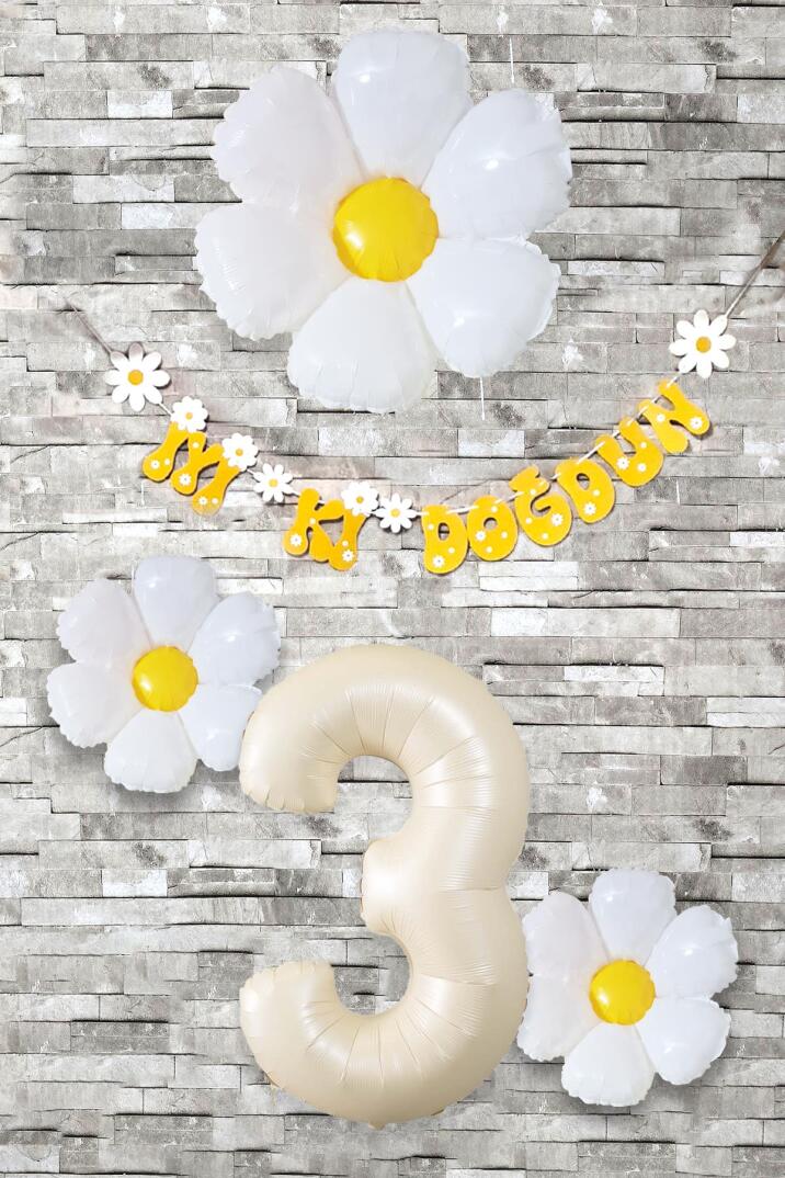 Papatya Tema Doğum Günü Balon Süsleme Seti Bannerlı Yaş Balonu Balon Zincir Paketi - 5