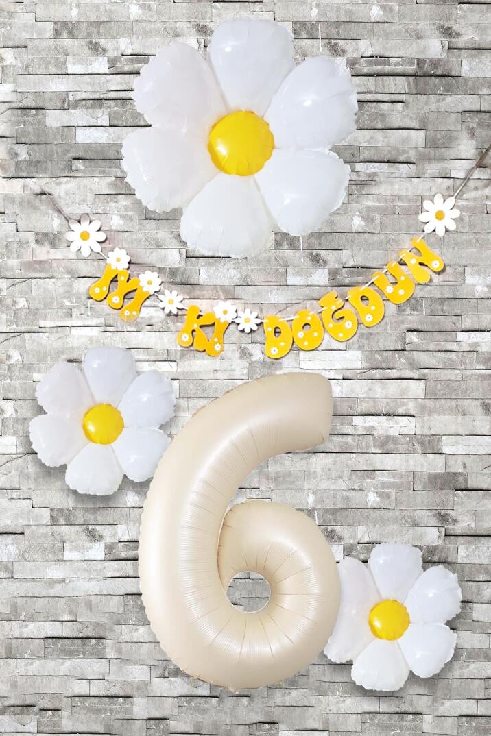 Papatya Tema Doğum Günü Balon Süsleme Seti Bannerlı Yaş Balonu Balon Zincir Paketi - 11