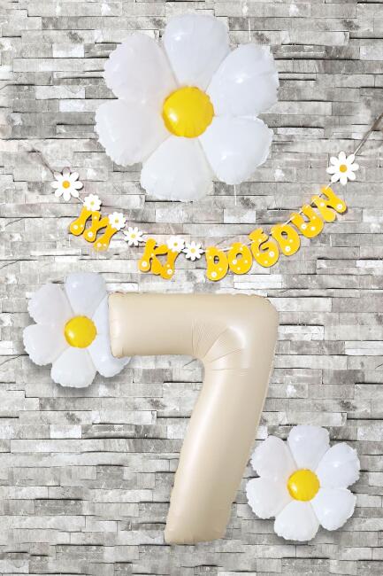Papatya Tema Doğum Günü Balon Süsleme Seti Bannerlı Yaş Balonu Balon Zincir Paketi - 13