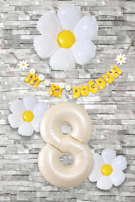 Papatya Tema Doğum Günü Balon Süsleme Seti Bannerlı Yaş Balonu Balon Zincir Paketi - 15