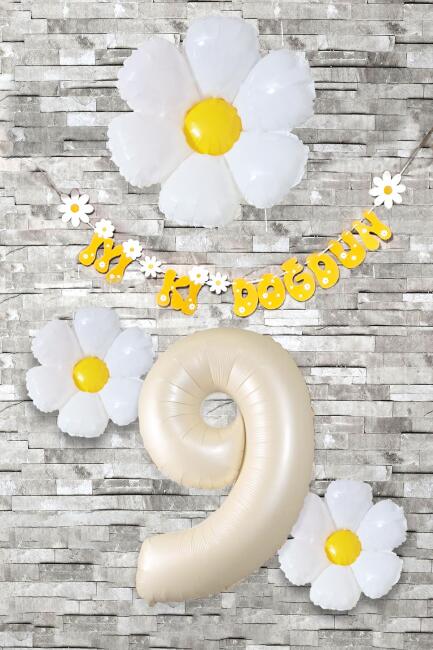 Papatya Tema Doğum Günü Balon Süsleme Seti Bannerlı Yaş Balonu Balon Zincir Paketi - 17