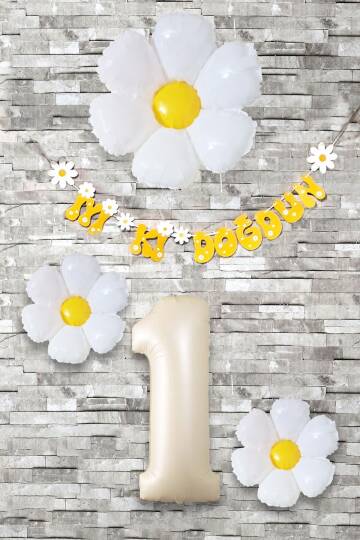 Papatya Tema Doğum Günü Balon Süsleme Seti Bannerlı Yaş Balonu Balon Zincir Paketi - 1