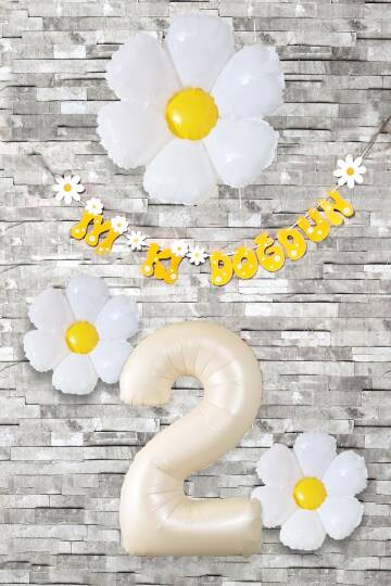 Papatya Tema Doğum Günü Balon Süsleme Seti Bannerlı Yaş Balonu Balon Zincir Paketi - 3