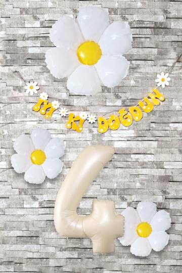 Papatya Tema Doğum Günü Balon Süsleme Seti Bannerlı Yaş Balonu Balon Zincir Paketi - 5
