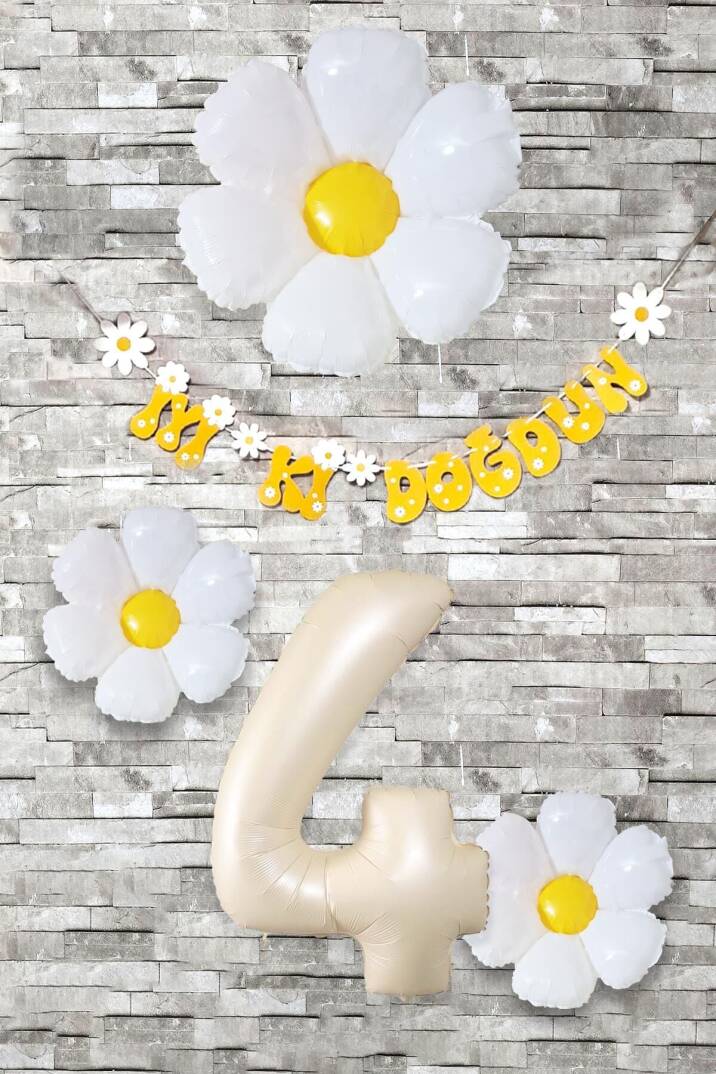 Papatya Tema Doğum Günü Balon Süsleme Seti Bannerlı Yaş Balonu Balon Zincir Paketi - 5