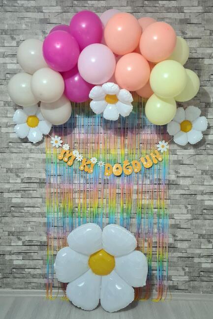 Papatya Tema Doğum Günü Parti Paketi Fon Perdeli Bannerlı Lüks Balon Seti 33 Parça - 1