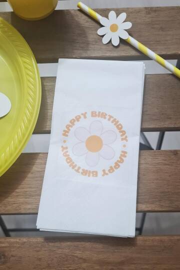 Papatya Tema Doğum Günü Peçetesi Happy Birthday 20li - 1