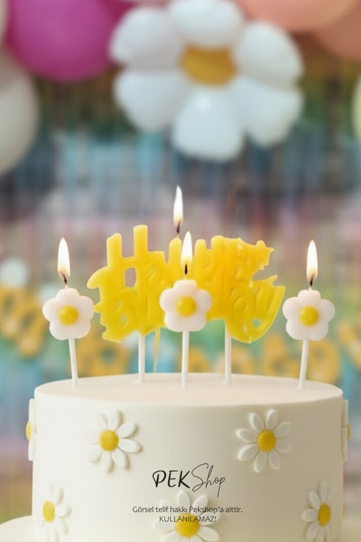 Papatya Tema Happy Birthday Mum Seti 4lü Papatya Doğum Günü Pasta Mum Seti - 2