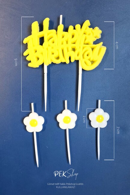 Papatya Tema Happy Birthday Mum Seti 4lü Papatya Doğum Günü Pasta Mum Seti - 3