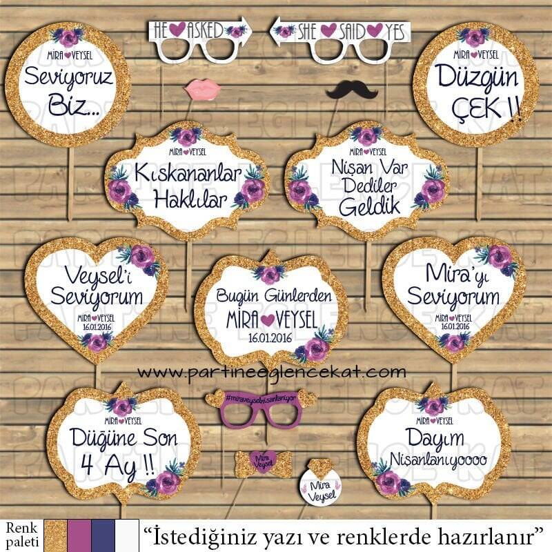 Parıltılı Altın - Mor Konsept Konuşma Balonları Seti - 1
