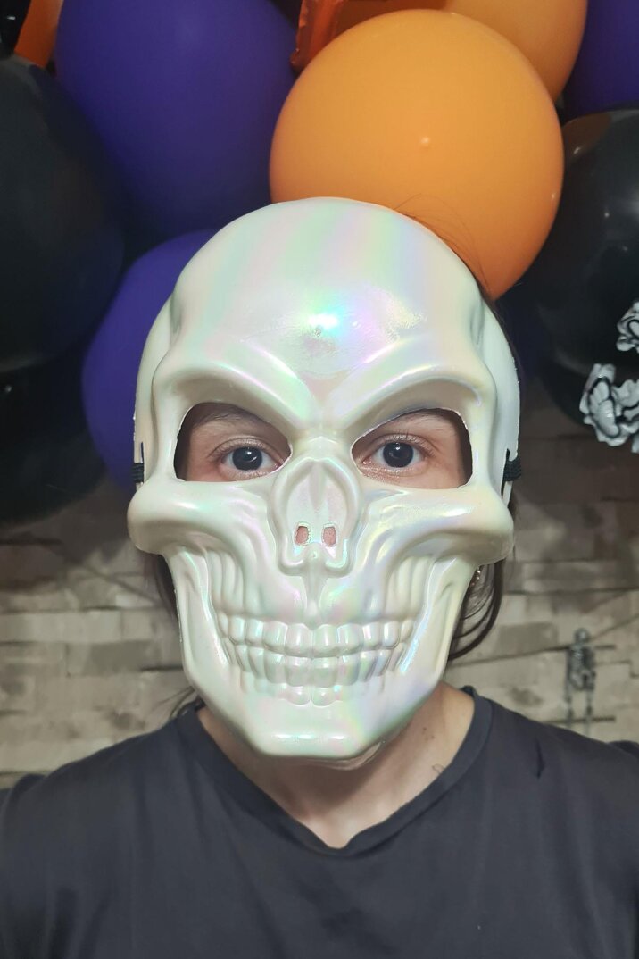 Parlak Beyaz Kuru Kafa Maskesi Cadılar Bayramı Halloween Maskesi Korkunç İskelet Kurukafa Maske - 1