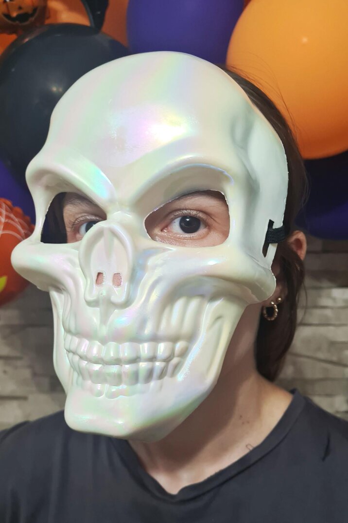 Parlak Beyaz Kuru Kafa Maskesi Cadılar Bayramı Halloween Maskesi Korkunç İskelet Kurukafa Maske - 2