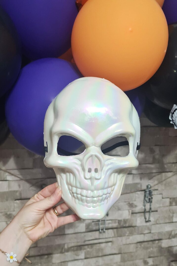 Parlak Beyaz Kuru Kafa Maskesi Cadılar Bayramı Halloween Maskesi Korkunç İskelet Kurukafa Maske - 3