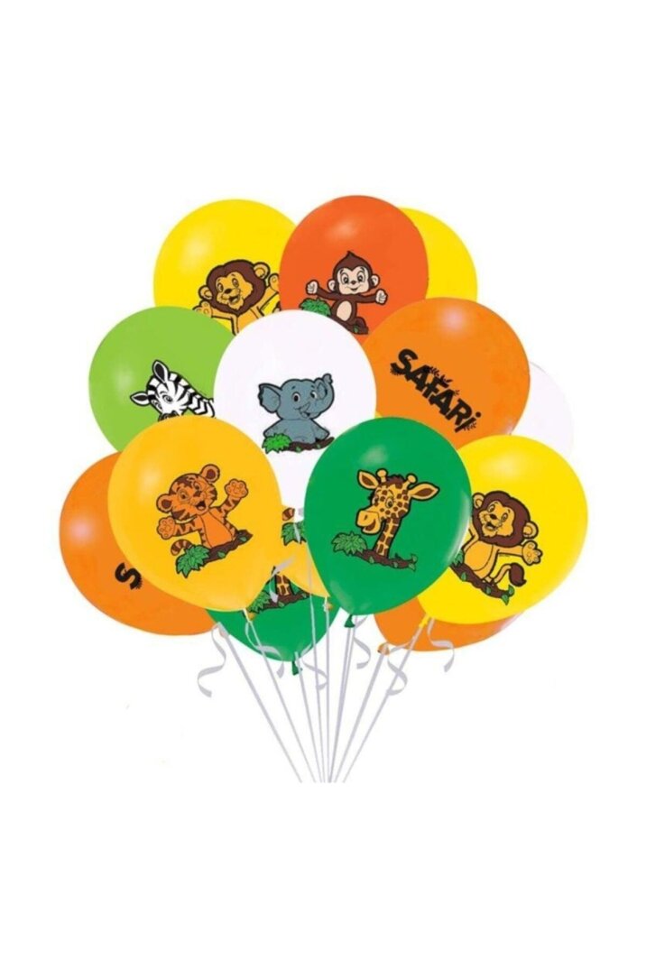 Partidolu 10 Adet Safari Hayvanları Baskılı Latex Balon - 1