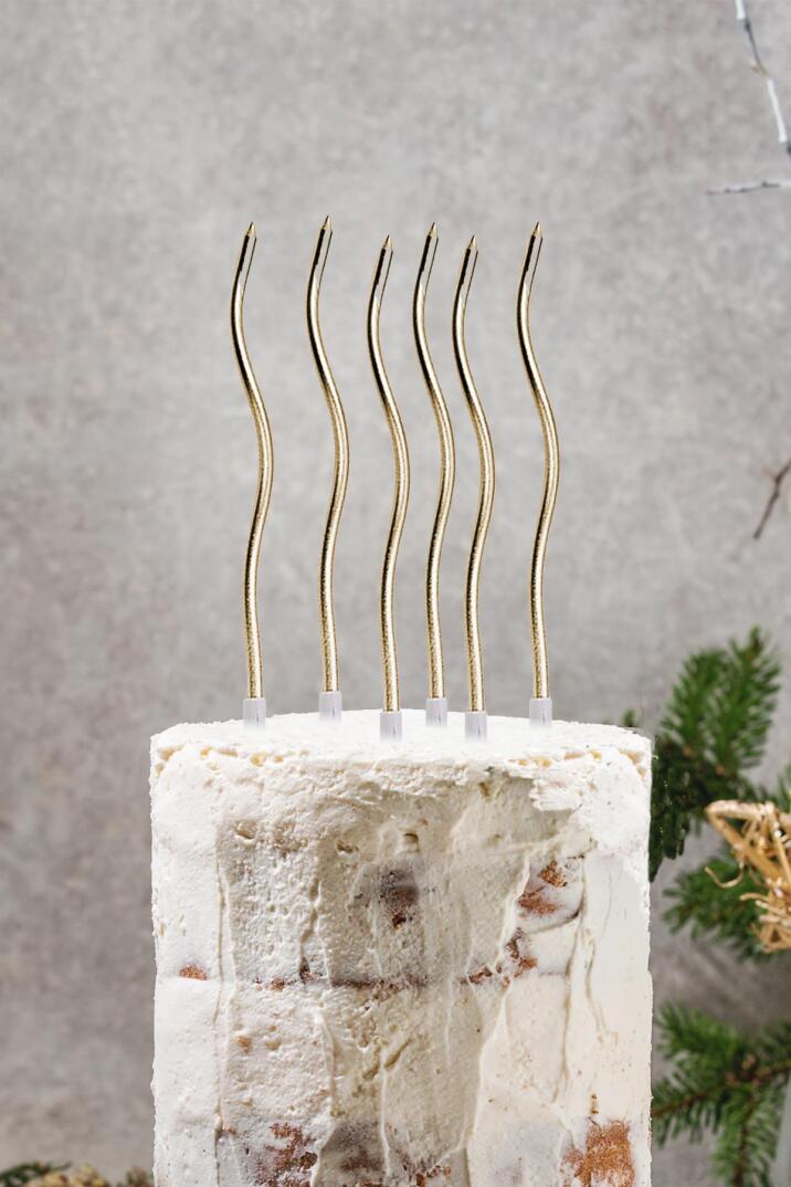 Pasta Mumu Spiral Gold Renk Mum 6 lı Altın Kıvrık Mum - 1