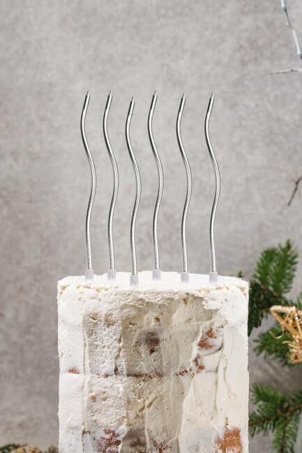 Pasta Mumu Spiral Gümüş Renk Mum 6 lı Gümüş Kıvrık Mum