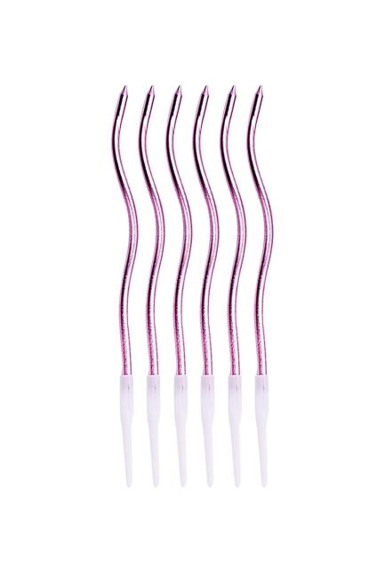 Pasta Mumu Spiral Metalik Lila Renk Mum 6 lı Altın Kıvrık Mum - 2