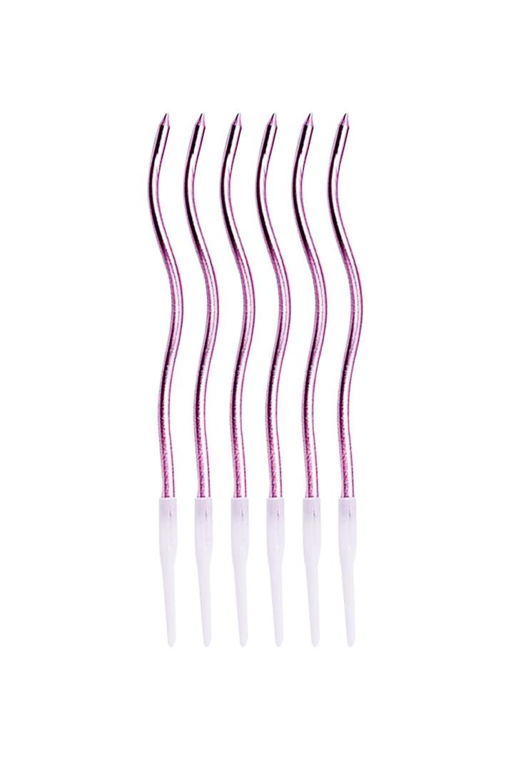 Pasta Mumu Spiral Metalik Lila Renk Mum 6 lı Altın Kıvrık Mum - 2
