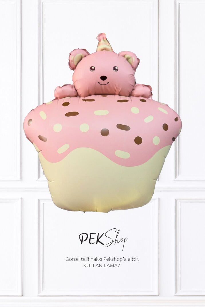 Pasta Üstünde Ayıcık Retro PEMBE Folyo Balon - 2