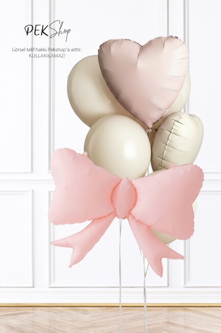 Pastel Pembe Fiyonk Balon , Kalp ve Deniz Kumu Balonlar Seti Fiyonk Tema Set268 - 1