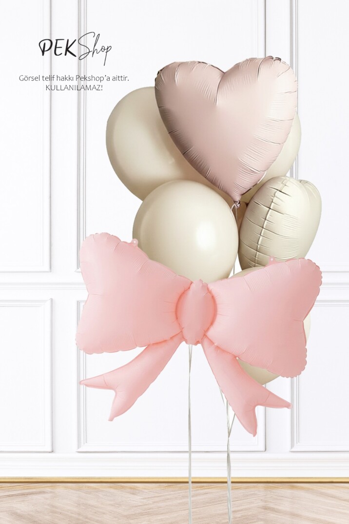 Pastel Pembe Fiyonk Balon , Kalp ve Deniz Kumu Balonlar Seti Fiyonk Tema Set268 - 1