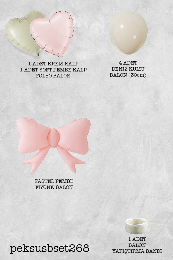 Pastel Pembe Fiyonk Balon , Kalp ve Deniz Kumu Balonlar Seti Fiyonk Tema Set268 - 2