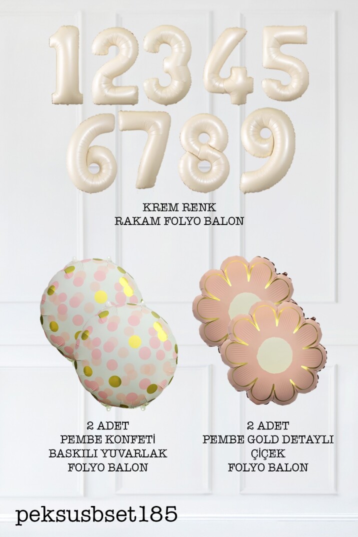 Pembe Çiçekler ve Konfeti Tema Krem Yaş Balonlu Doğum Günü Balon Seti - 2
