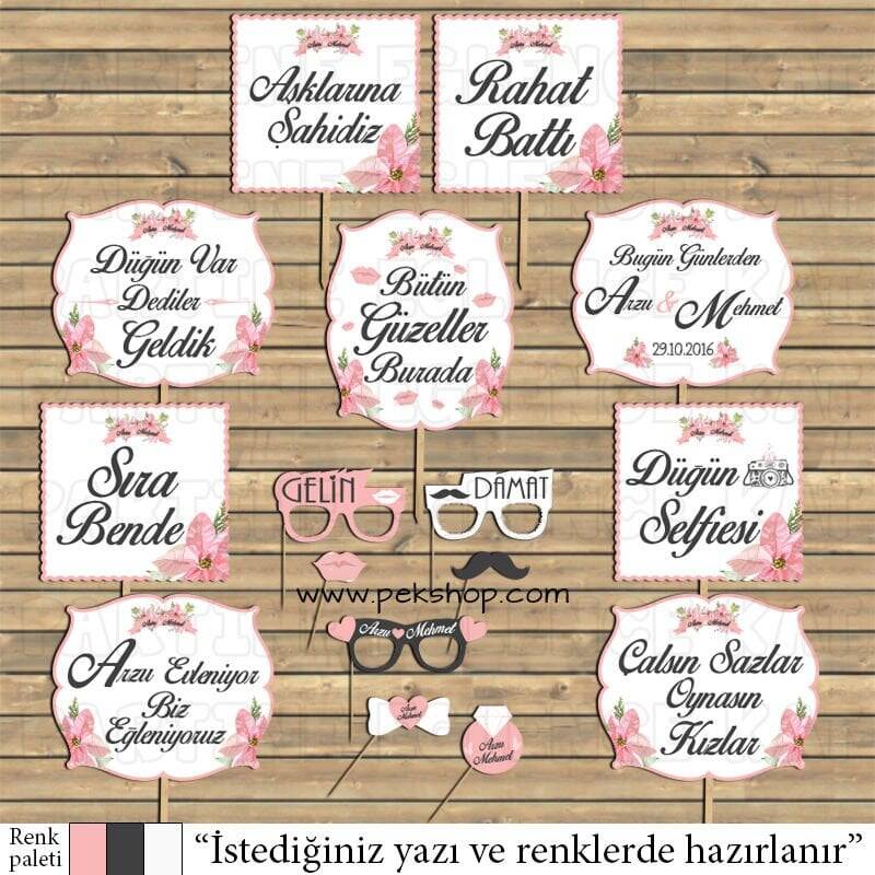 Pembe Çiçekli Konsept Konuşma Balonları Seti - 1
