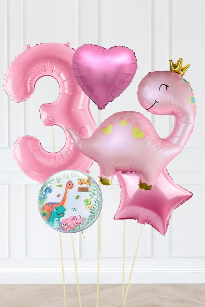 Pembe Dinazor Balonlu Kız Doğum Günü Balon Süsleme Seti Bannerlı Büyük Pembe Yaş Balonlu Dinozor Balon Paketi - 5