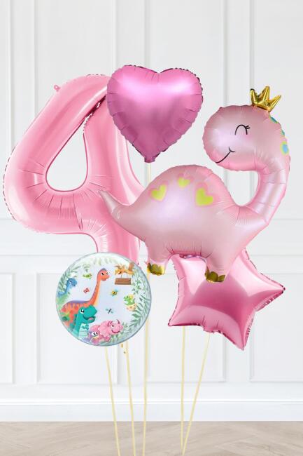Pembe Dinazor Balonlu Kız Doğum Günü Balon Süsleme Seti Bannerlı Büyük Pembe Yaş Balonlu Dinozor Balon Paketi - 7