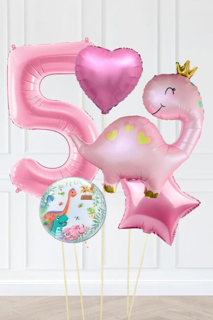 Pembe Dinazor Balonlu Kız Doğum Günü Balon Süsleme Seti Bannerlı Büyük Pembe Yaş Balonlu Dinozor Balon Paketi - 9