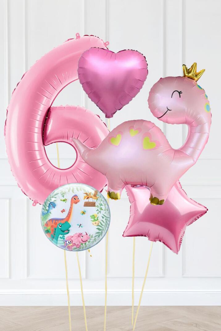 Pembe Dinazor Balonlu Kız Doğum Günü Balon Süsleme Seti Bannerlı Büyük Pembe Yaş Balonlu Dinozor Balon Paketi - 11